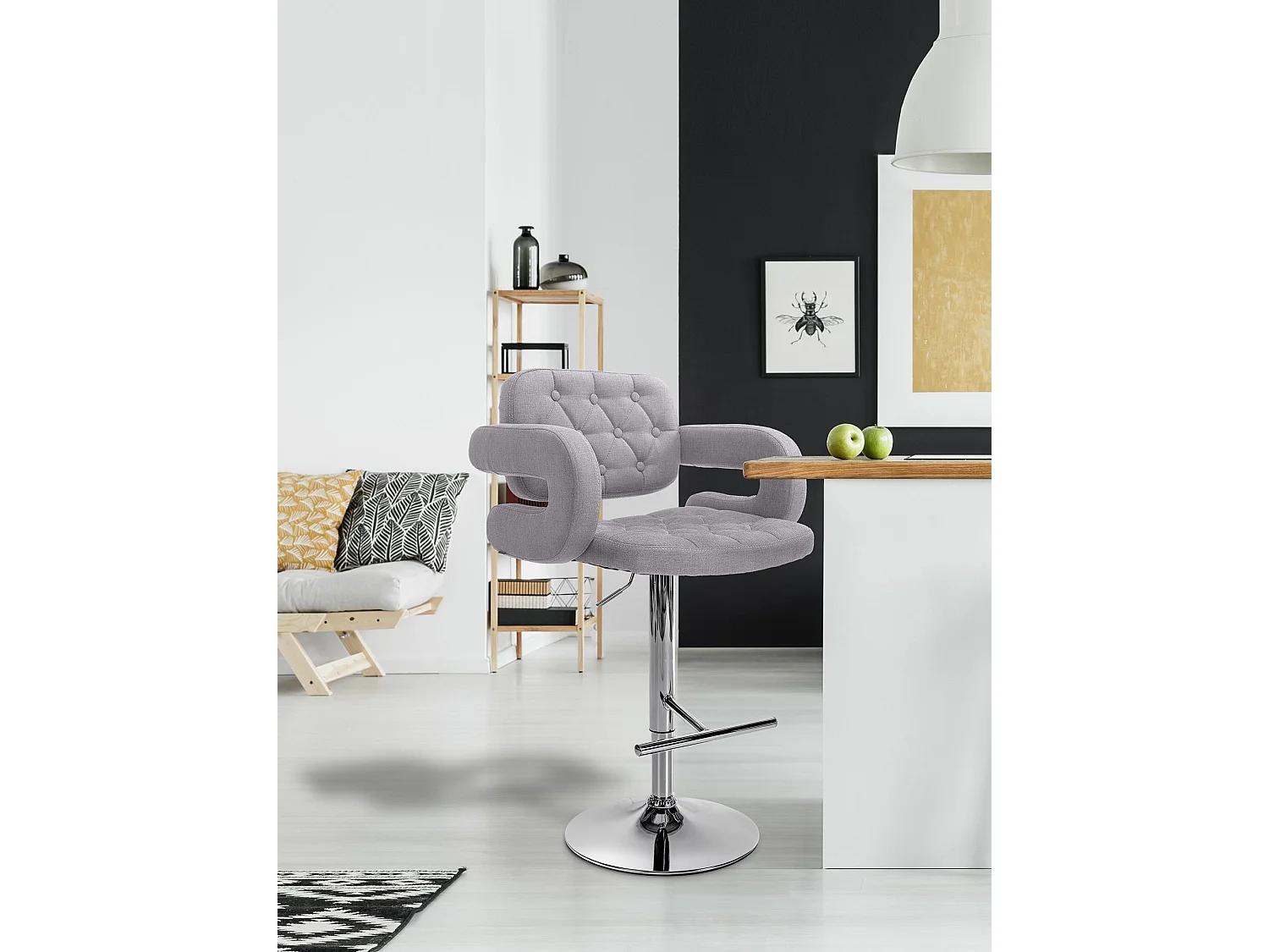 Lot de 2  Tabouret de bar - Tissu & Chrome - Gris - Dublin