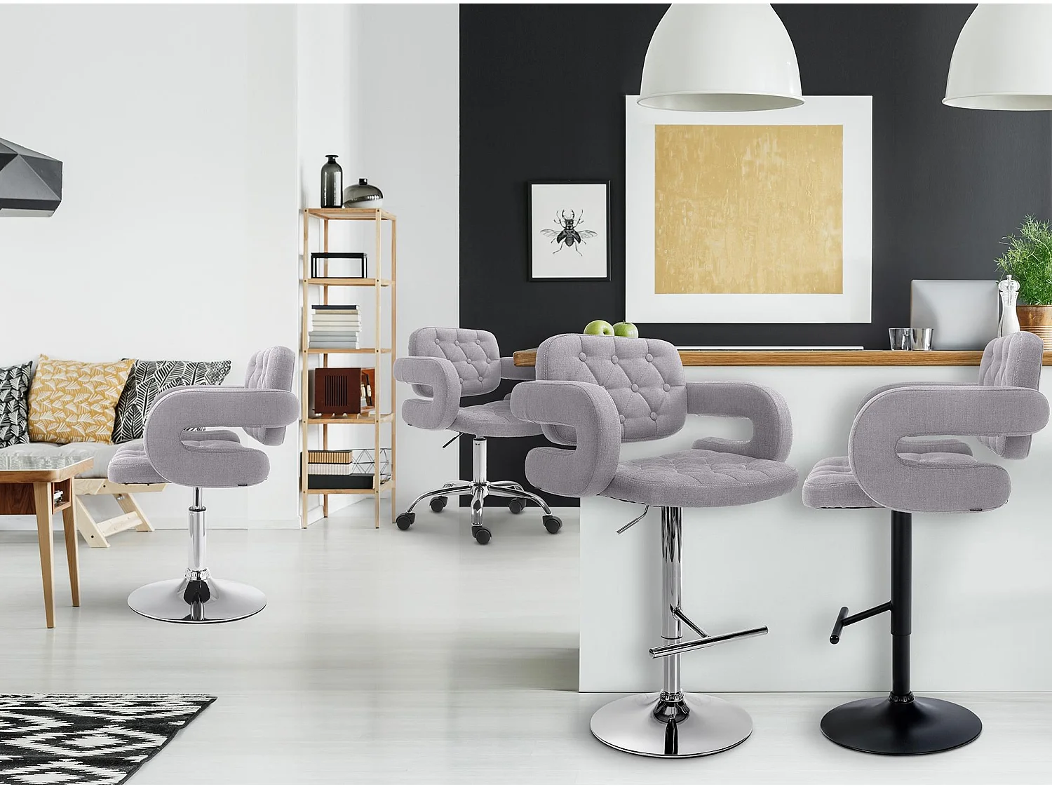 Lot de 2  Tabouret de bar - Tissu & Chrome - Gris - Dublin