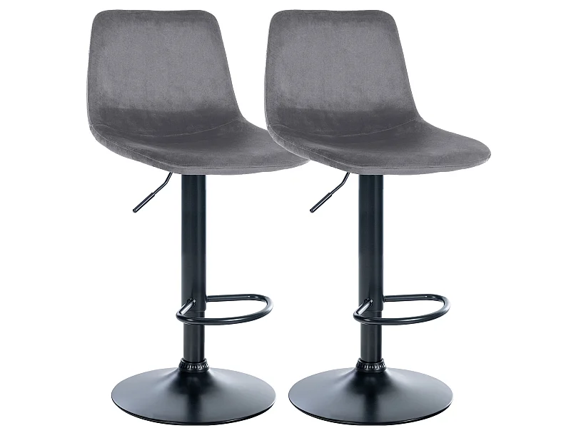 Lot de 2 Tabourets de bar - Velours & Métal - Gris foncé - Divo