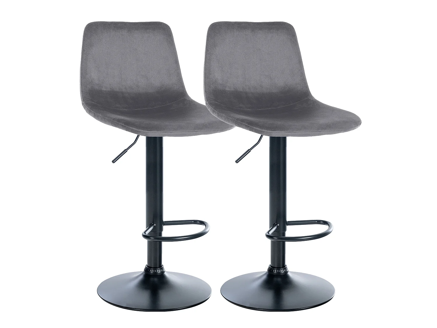 Lot de 2 Tabourets de bar - Velours & Métal - Gris foncé - Divo