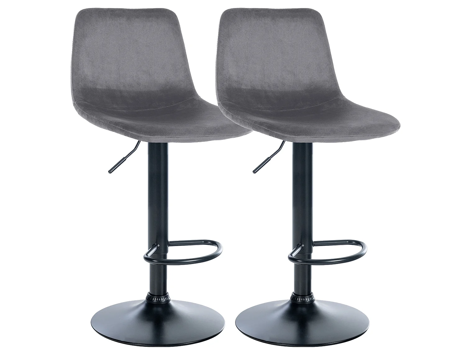 Lot de 2 Tabourets de bar - Velours & Métal - Gris foncé - Divo