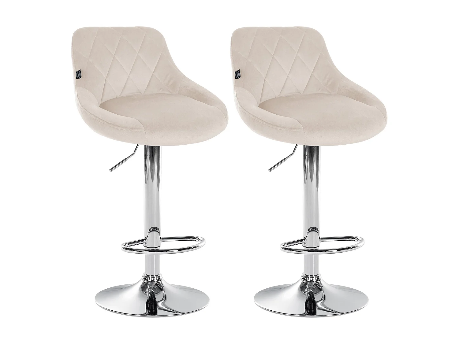 Lot de 2 Tabourets de bar - Velours & Métal - Crème - Lazio