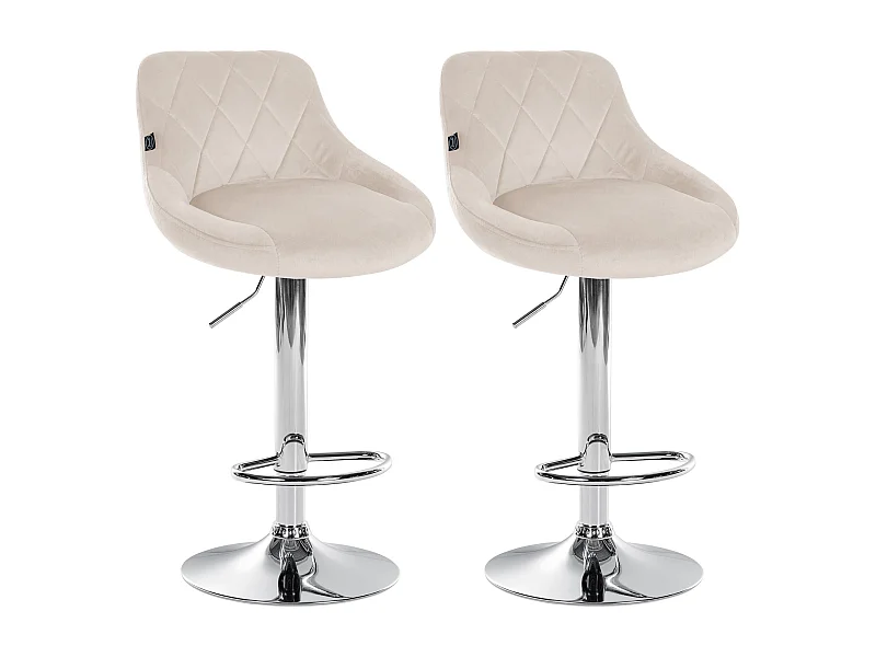 Lot de 2 Tabourets de bar - Velours & Métal - Crème - Lazio