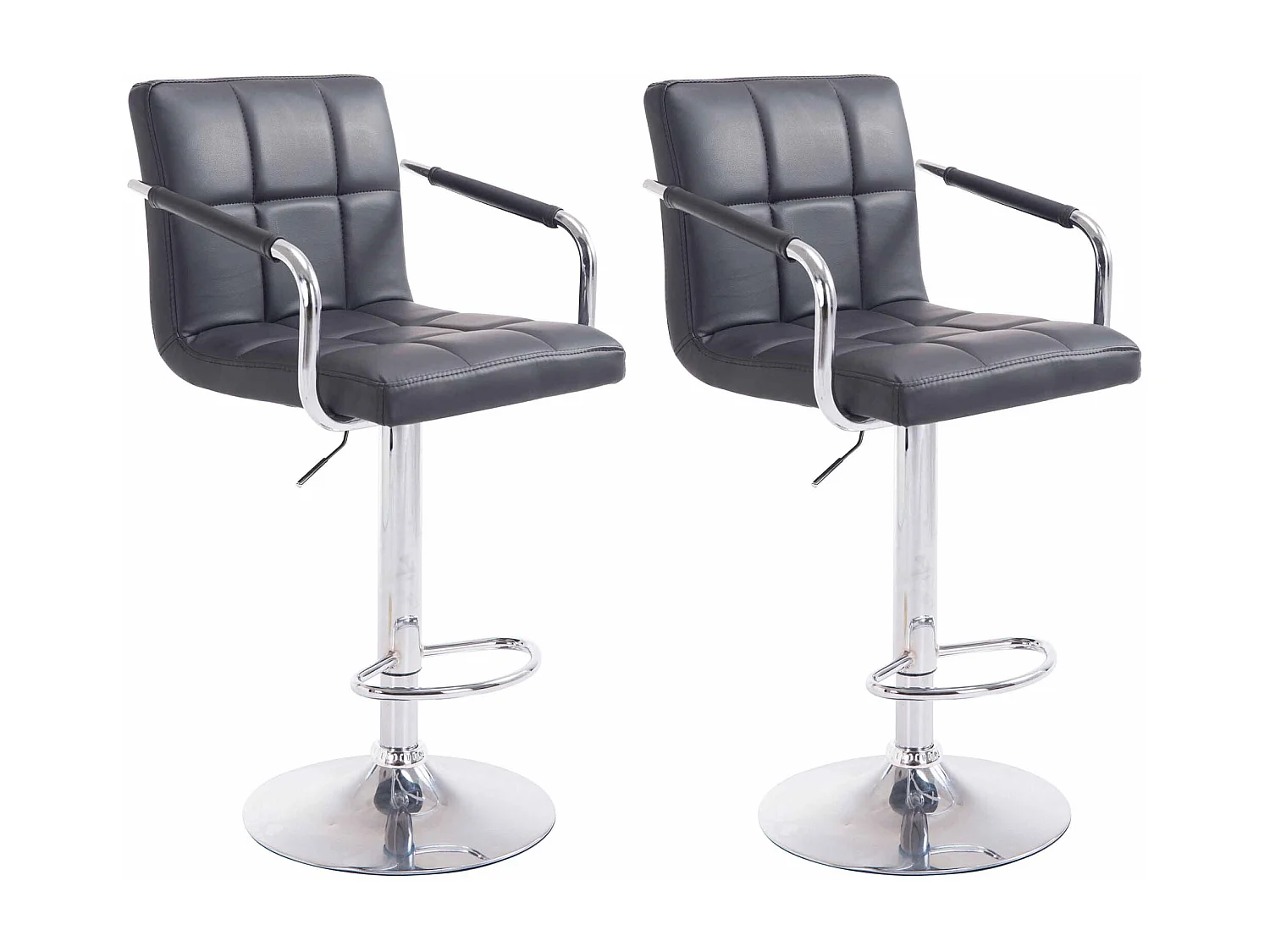 Lot de 2 Tabourets de bar - Similicuir & Métal - Noir - Lucy V2