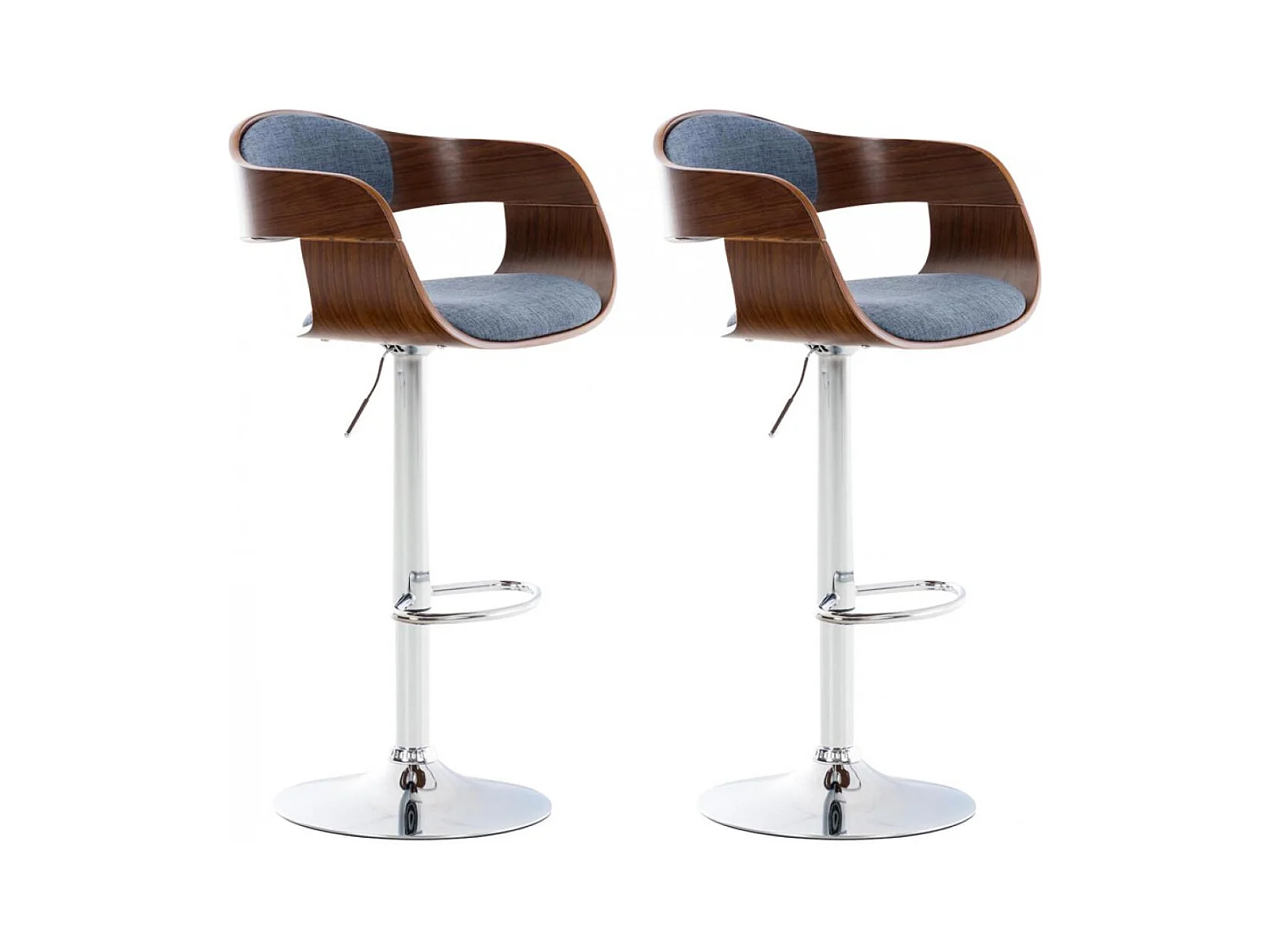 Lot de 2  Tabouret de bar - Tissu - Noyer / Bleu - Kingston