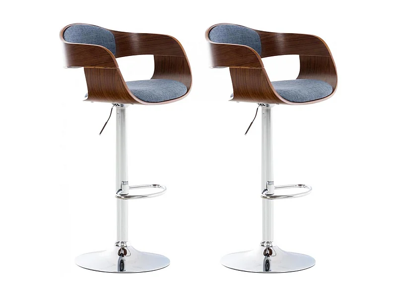 Lot de 2  Tabouret de bar - Tissu - Noyer / Bleu - Kingston