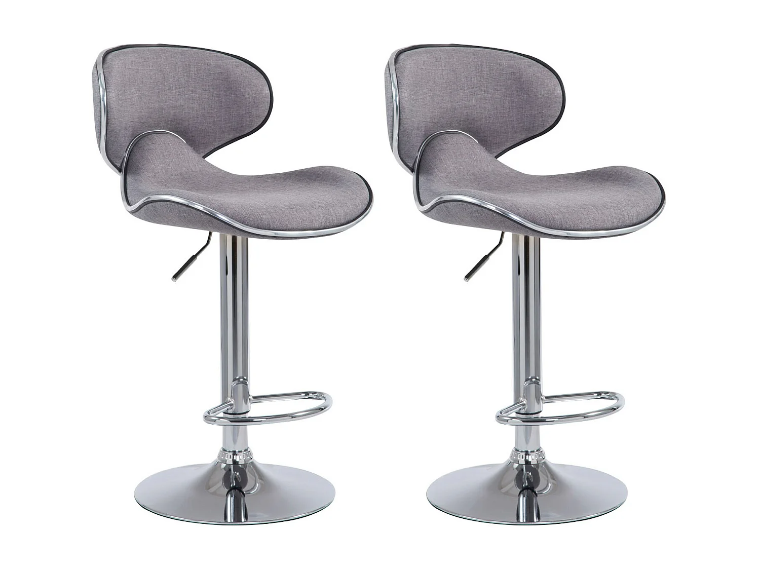Lot de 2 Tabourets de bar - Tissu & Métal chromé - Gris clair - Las Vegas V2
