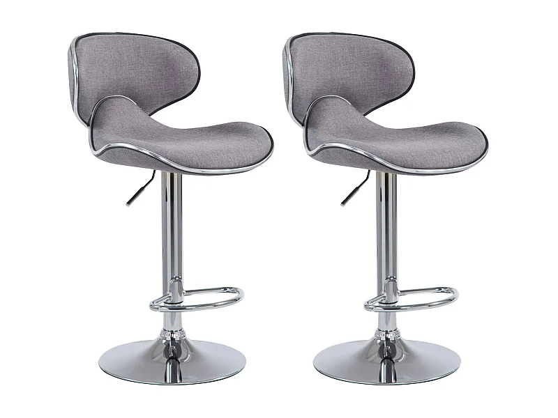 Lot de 2 Tabourets de bar - Tissu & Métal chromé - Gris clair - Las Vegas V2