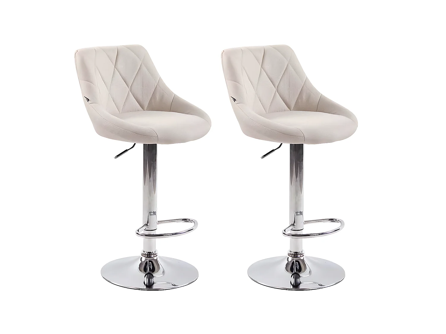 Lot de 2 Tabourets de bar - Tissu & Métal chromé - Crème - Lazio