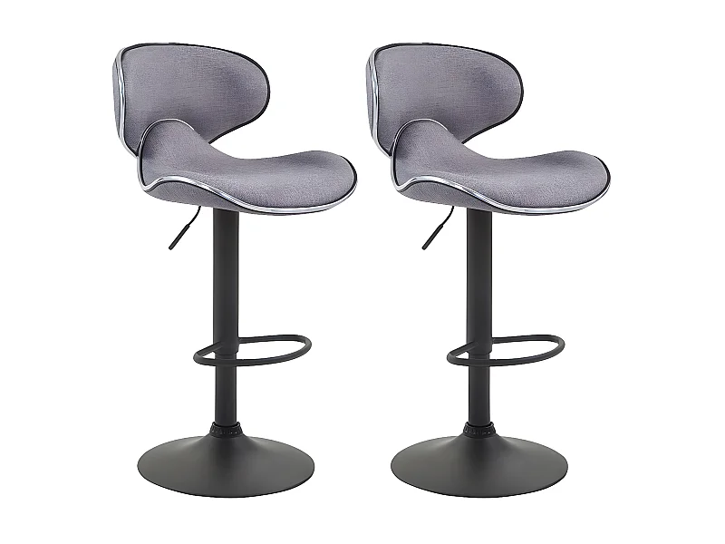 Lot de 2 Tabourets de bar - Tissu & Métal chromé - Gris clair - Las Vegas V2