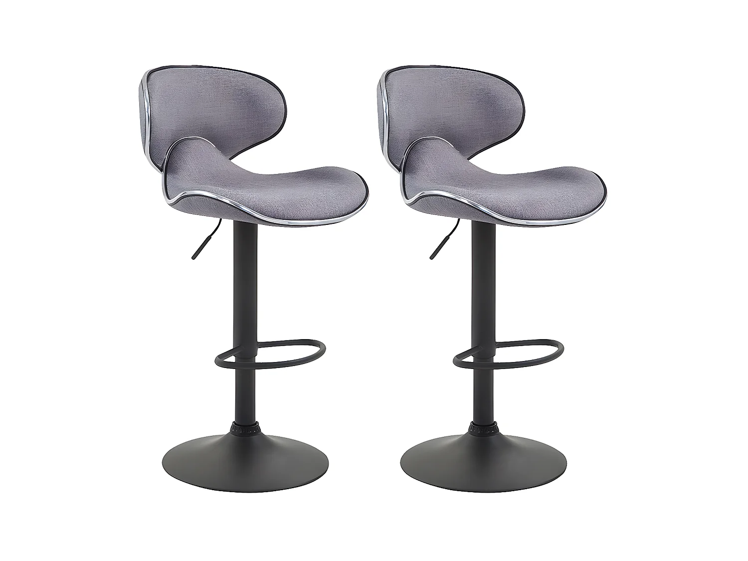 Lot de 2 Tabourets de bar - Tissu & Métal chromé - Gris clair - Las Vegas V2