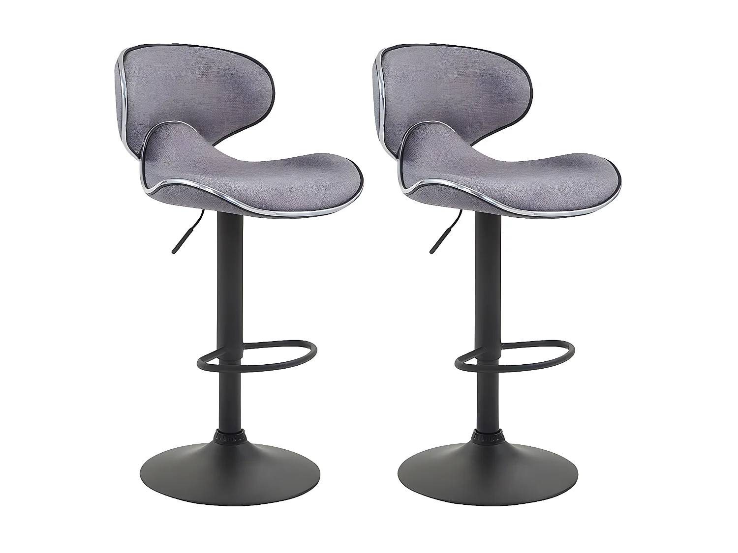 Lot de 2 Tabourets de bar - Tissu & Métal chromé - Gris clair - Las Vegas V2