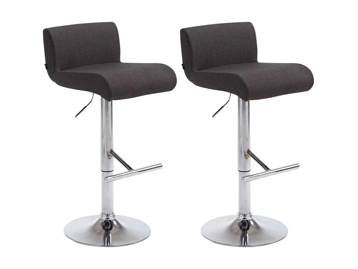 Lot de 2 Tabourets de bar - Tissu & Métal chromé - Gris foncé - California