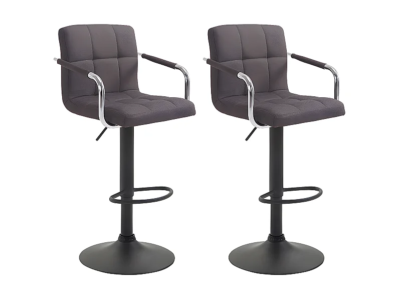 Lot de 2 Tabourets de bar - Tissu & Métal chromé - Gris foncé - Lucy V2