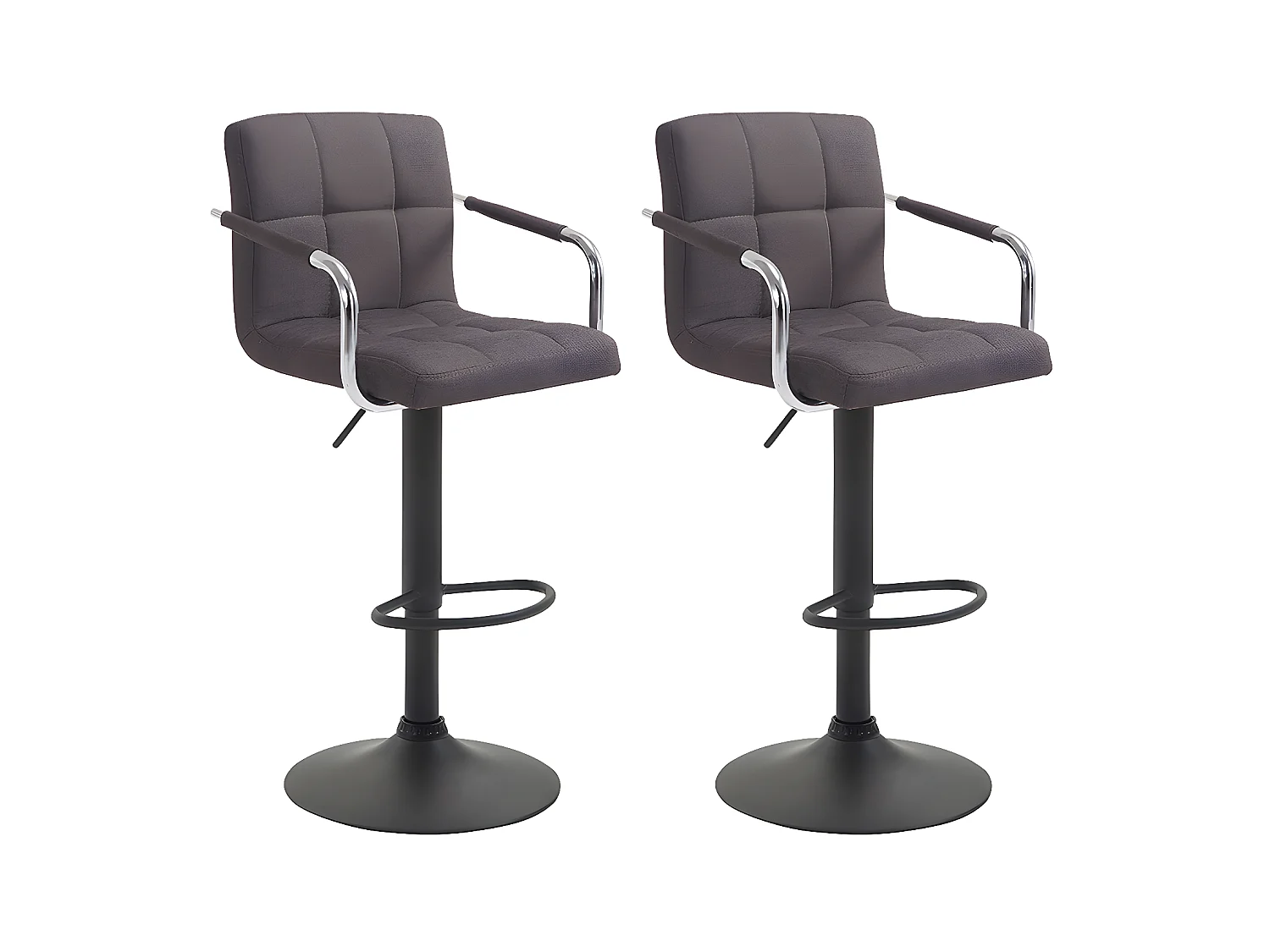 Lot de 2 Tabourets de bar - Tissu & Métal chromé - Gris foncé - Lucy V2