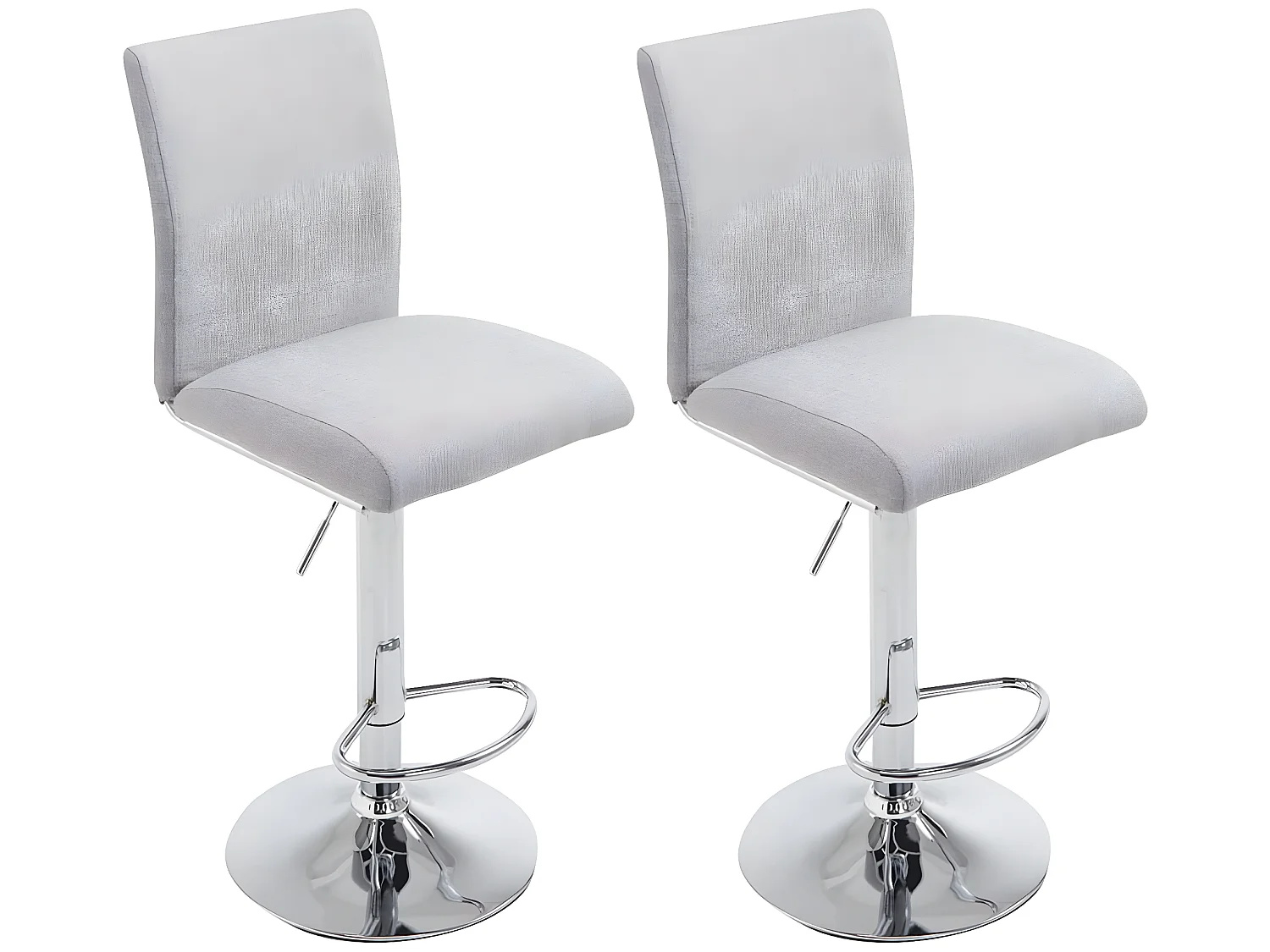 Lot de 2 Tabourets de bar - Tissu & Métal chromé - Gris clair - Köln