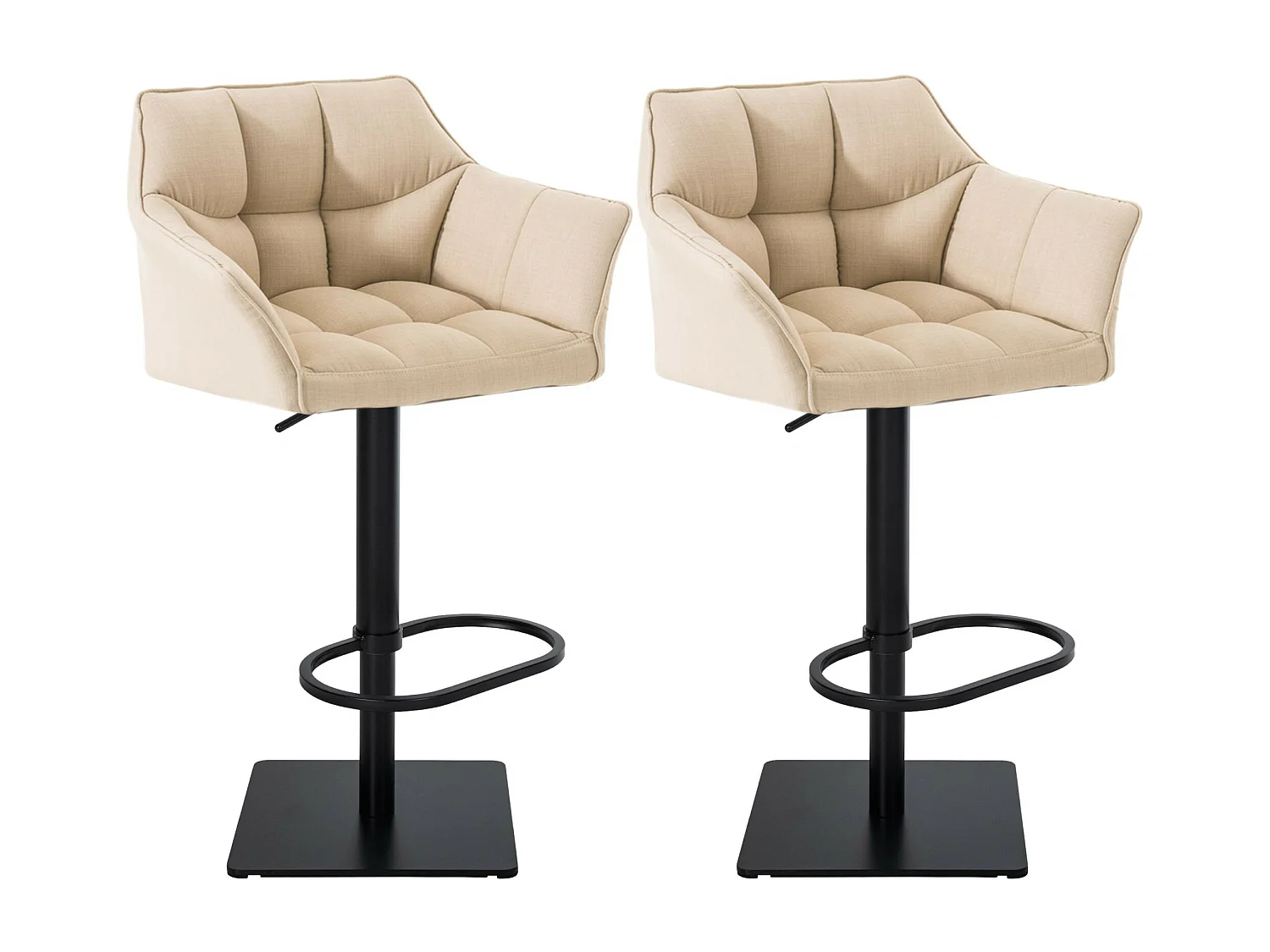 Lot de 2  Tabouret de bar - Tissu & Noir - Crème - Damaso