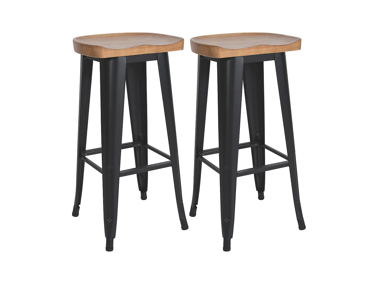 Lot de 2  Tabouret de bar - Bois & Noir - Noir - Clara