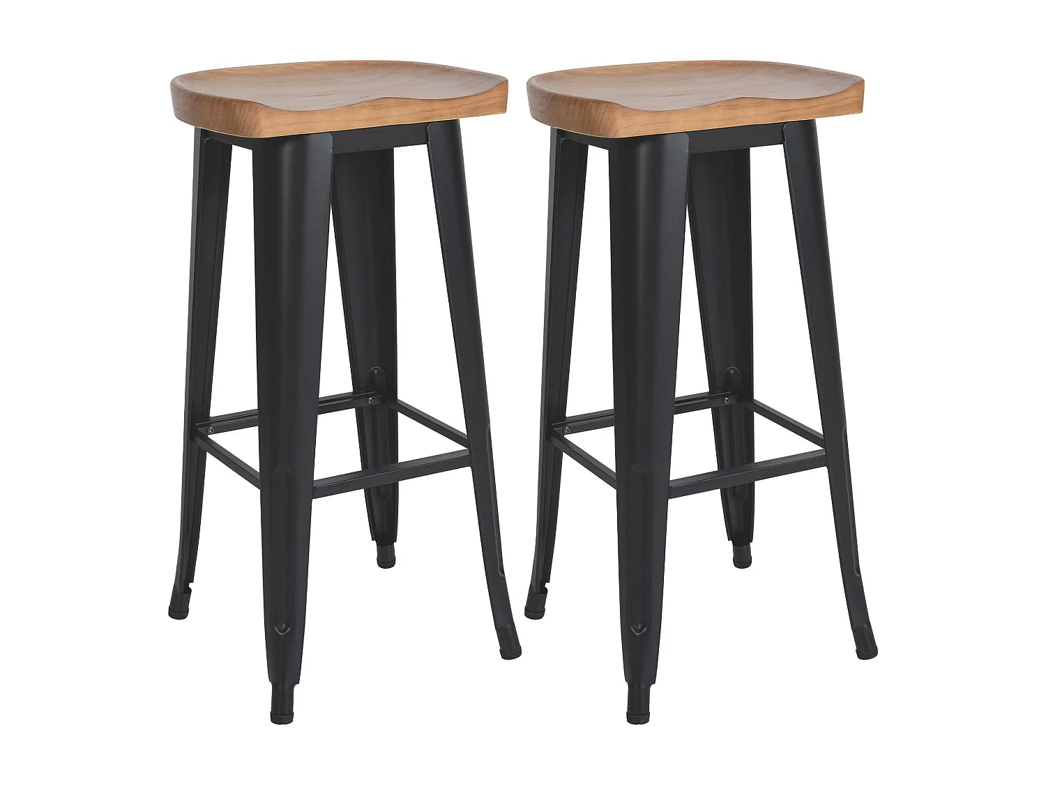 Lot de 2  Tabouret de bar - Bois & Noir - Noir - Clara
