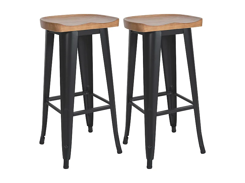 Lot de 2  Tabouret de bar - Bois & Noir - Noir - Clara
