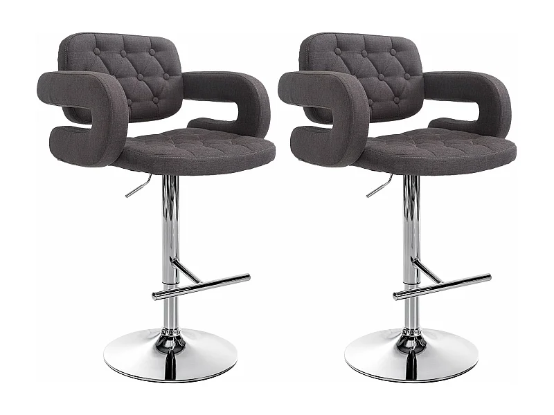 Lot de 2  Tabouret de bar - Tissu & Métal chromé - Gris foncé - Dublin