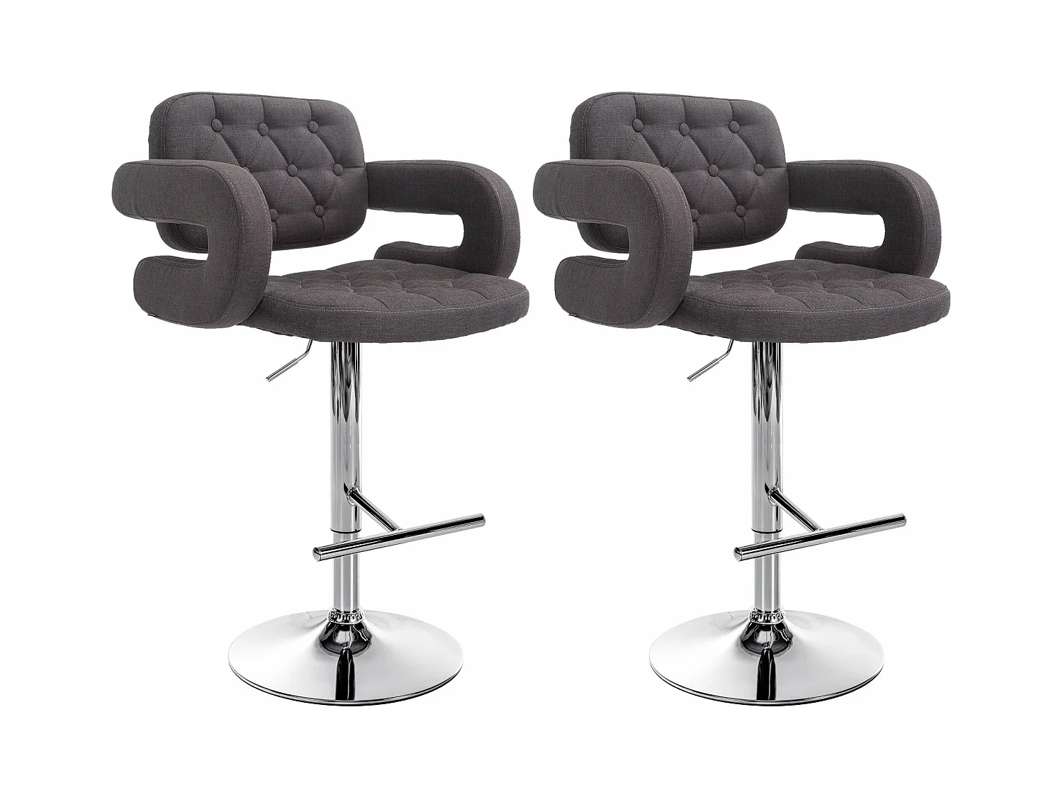 Lot de 2  Tabouret de bar - Tissu & Métal chromé - Gris foncé - Dublin