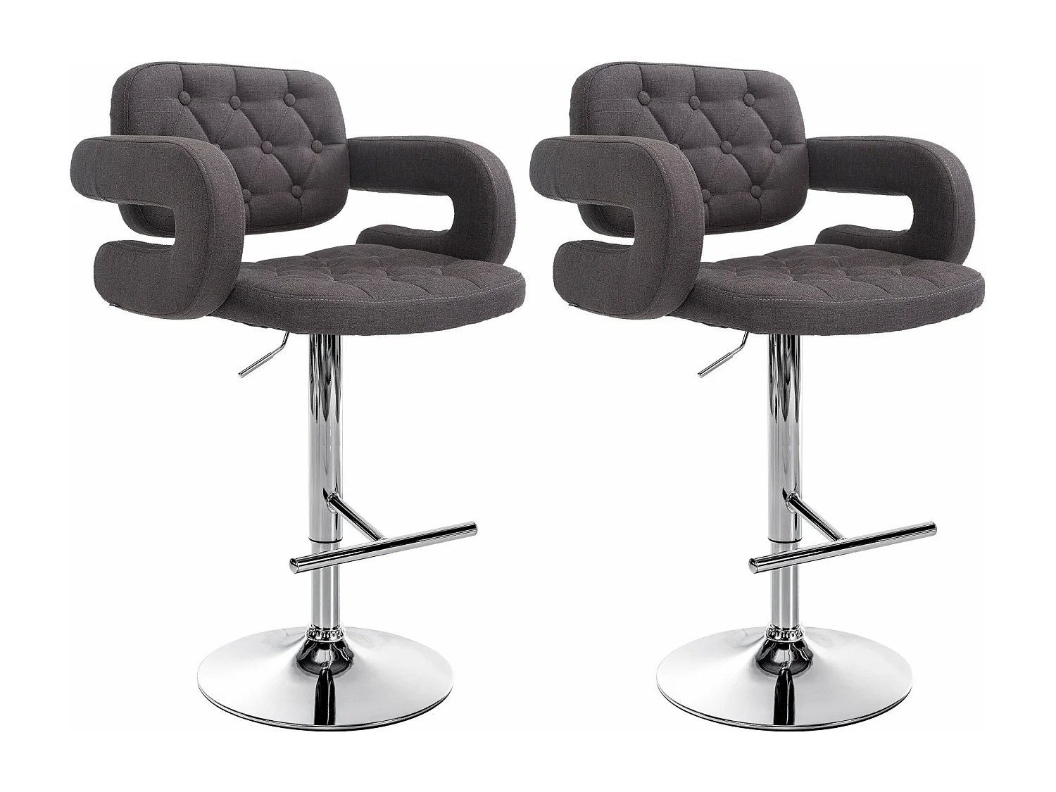 Lot de 2  Tabouret de bar - Tissu & Métal chromé - Gris foncé - Dublin