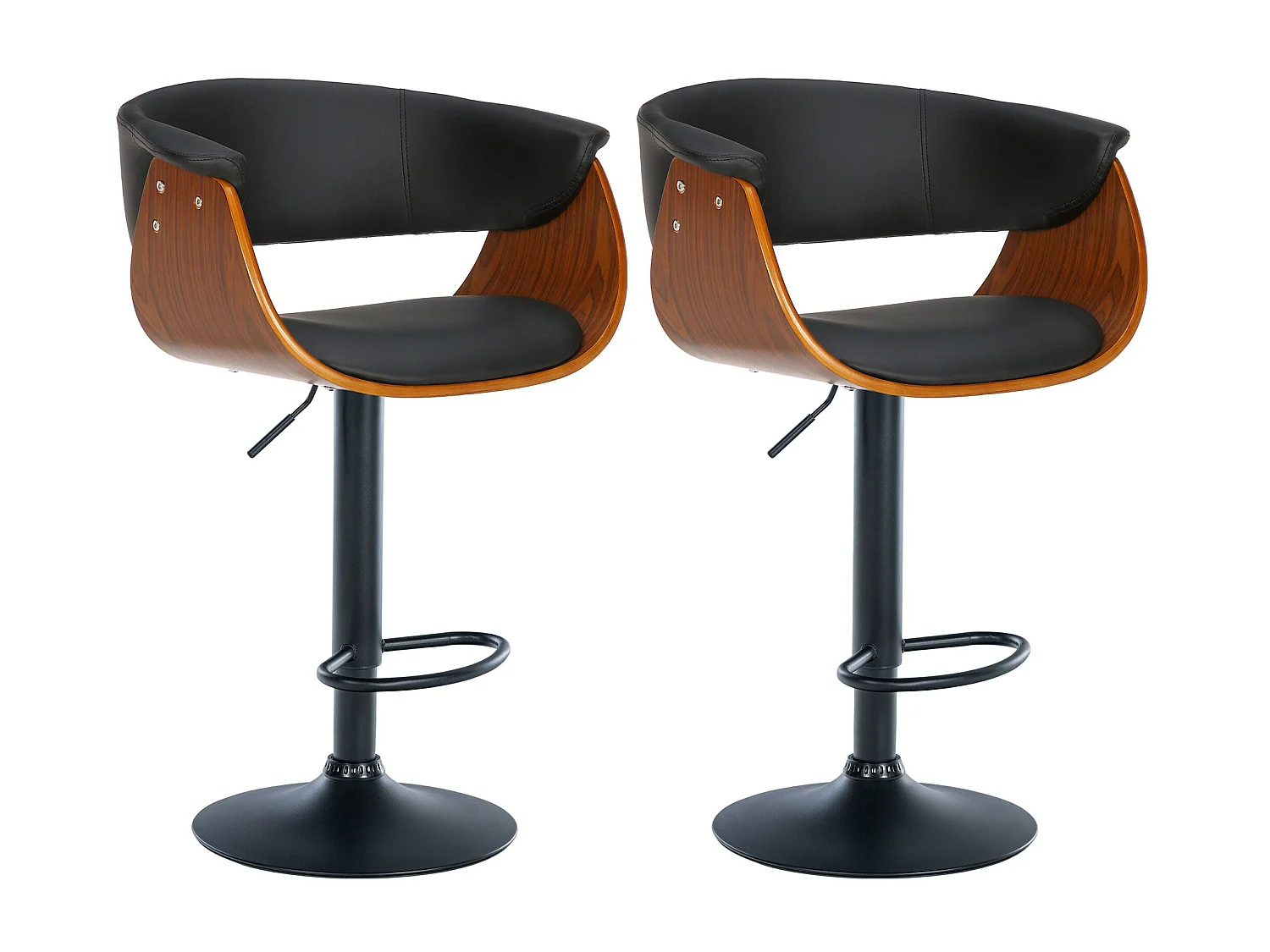 Lot de 2  Tabouret de bar - Similicuir - Noyer / Noir - Vestal