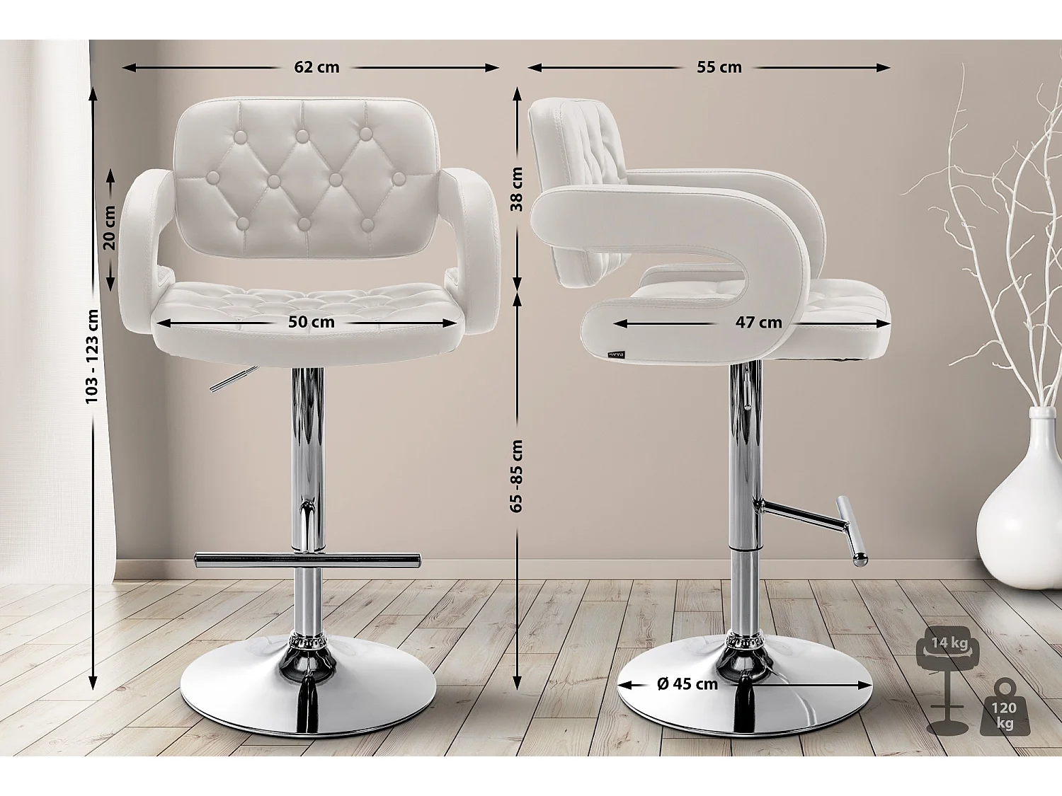Tabouret de bar - Similicuir & Métal - Blanc - Dublin