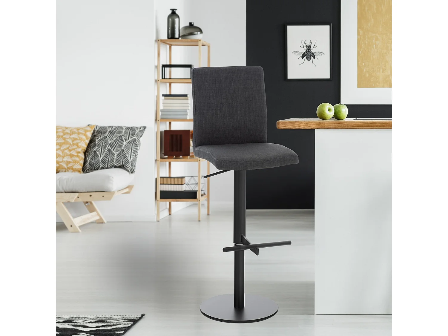 Lot de 2  Tabouret de bar - Tissu & Noir - Gris foncé - Cadiz