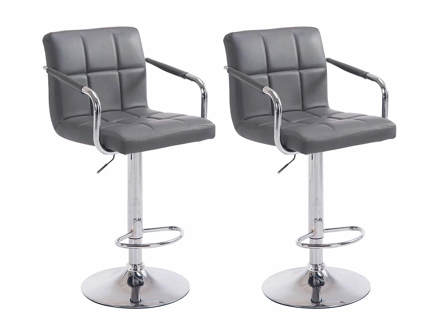 Lot de 2 Tabourets de bar - Similicuir & Métal - Gris - Lucy V2