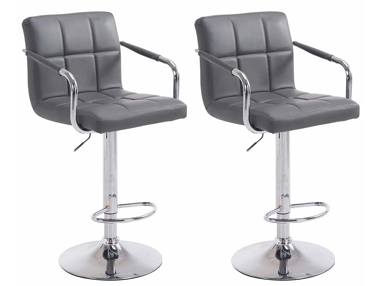 Lot de 2 Tabourets de bar - Similicuir & Métal - Gris - Lucy V2