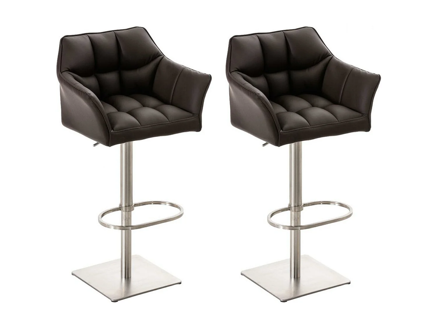 Lot de 2  Tabouret de bar - Similicuir & Acier inoxydable - Marron - Damaso