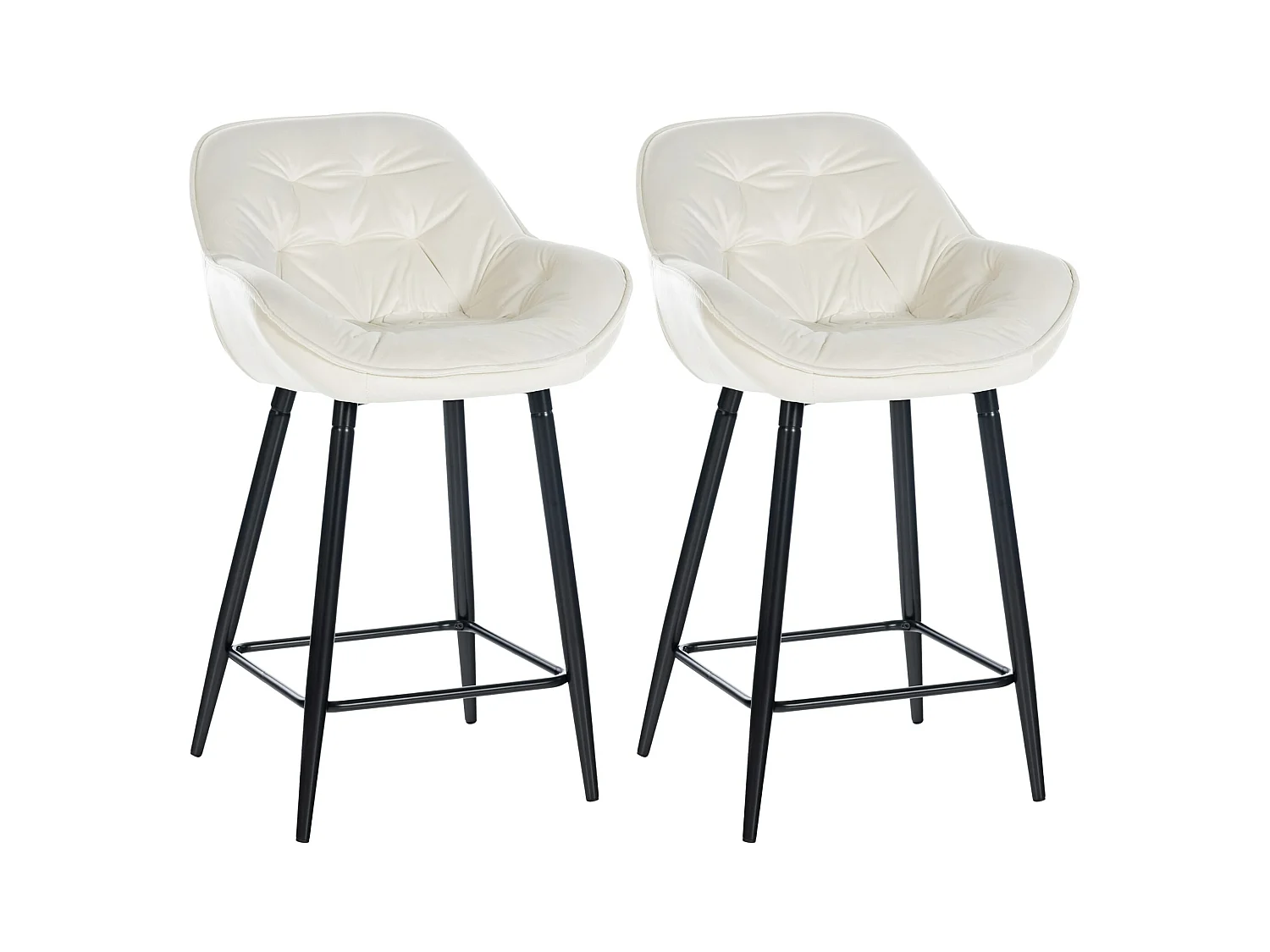 Lot de 2  Tabouret de bar - Velours & Métal noir mat - Crème - Gibson