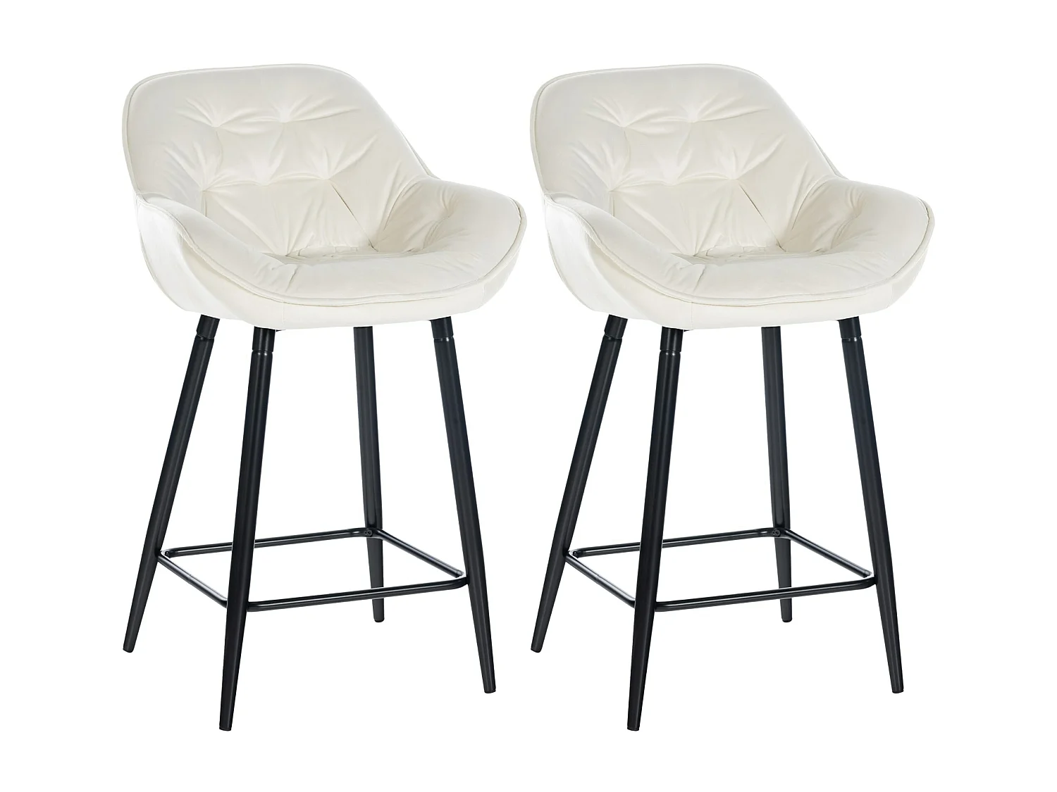 Lot de 2  Tabouret de bar - Velours & Métal noir mat - Crème - Gibson
