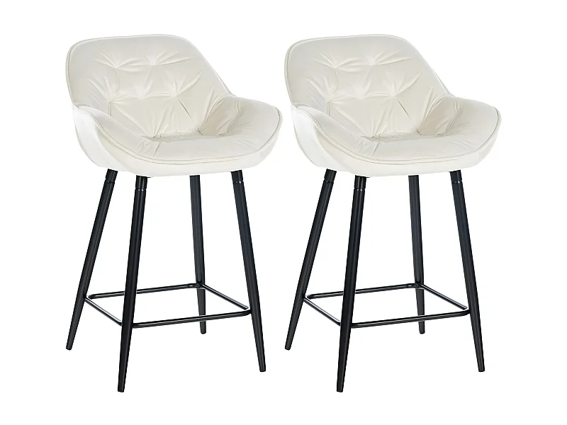 Lot de 2  Tabouret de bar - Velours & Métal noir mat - Crème - Gibson