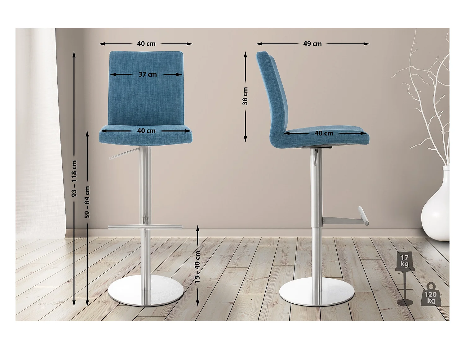 Barhocker - Stoff & edelstahl - blau - Cadiz