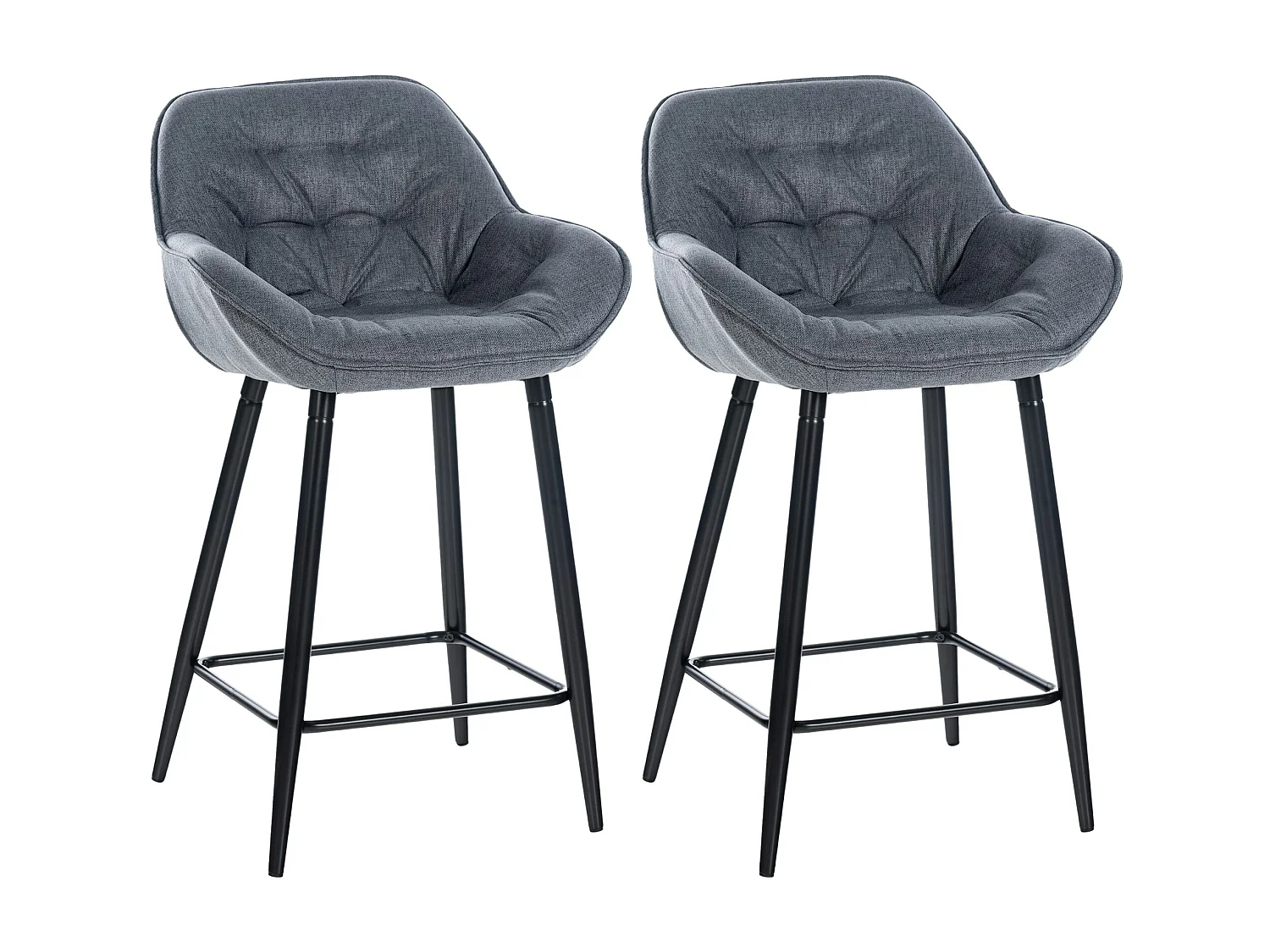 Lot de 2  Tabouret de bar - Tissu & Métal noir mat - Gris - Gibson