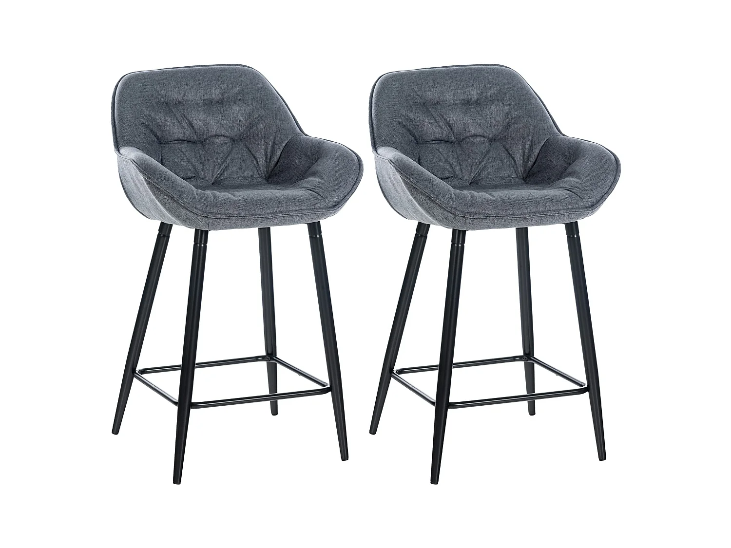 Lot de 2  Tabouret de bar - Tissu & Métal noir mat - Gris - Gibson