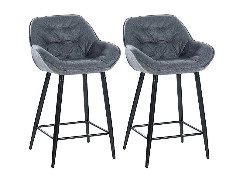 Lot de 2  Tabouret de bar - Tissu & Métal noir mat - Gris - Gibson
