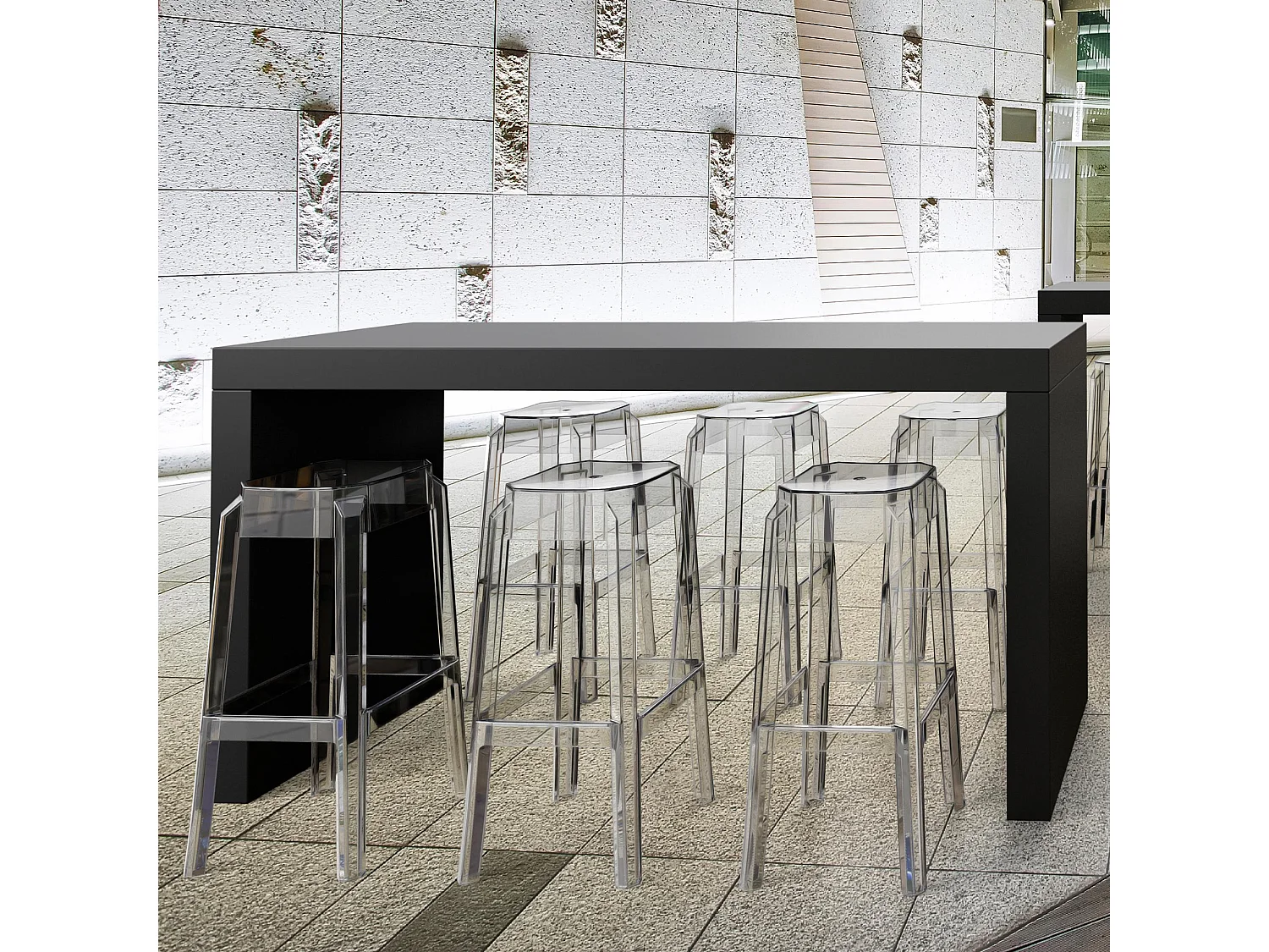 Lot de 2  Tabouret de bar - Plastique & Blanc - Transparent - Fox