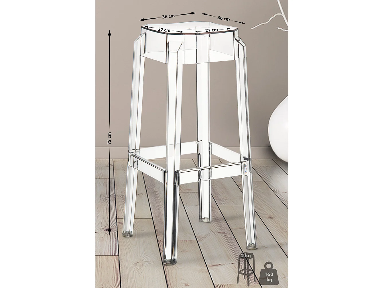 Lot de 2  Tabouret de bar - Plastique - Transparent - Fox