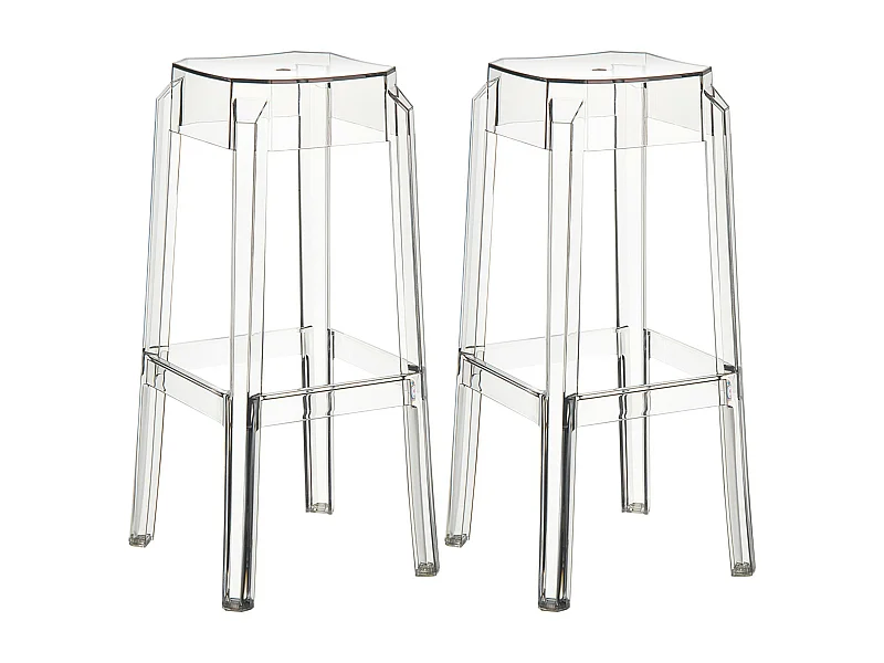 Lot de 2  Tabouret de bar - Plastique & Blanc - Transparent - Fox