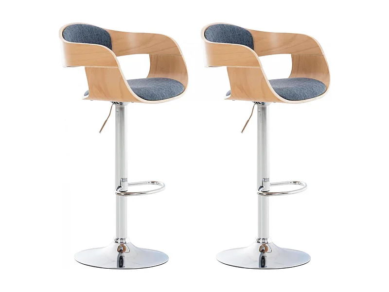 Lot de 2  Tabouret de bar - Tissu - Nature / Bleu - Kingston