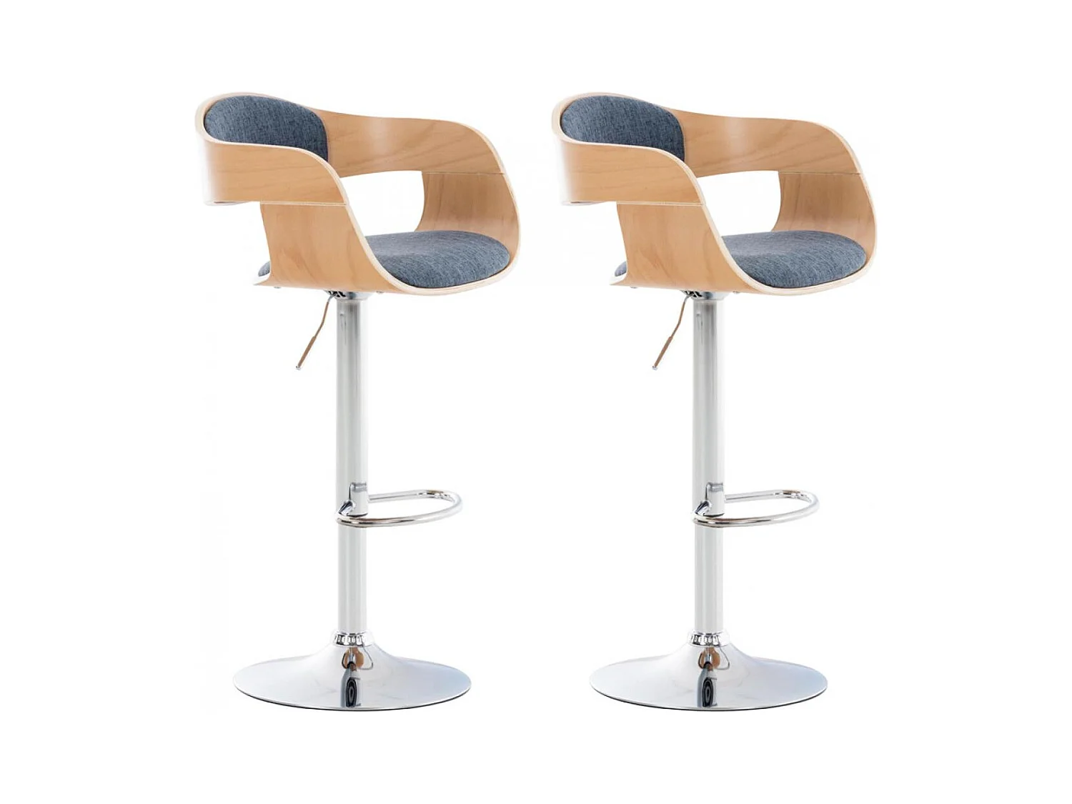 Lot de 2  Tabouret de bar - Tissu - Nature / Bleu - Kingston