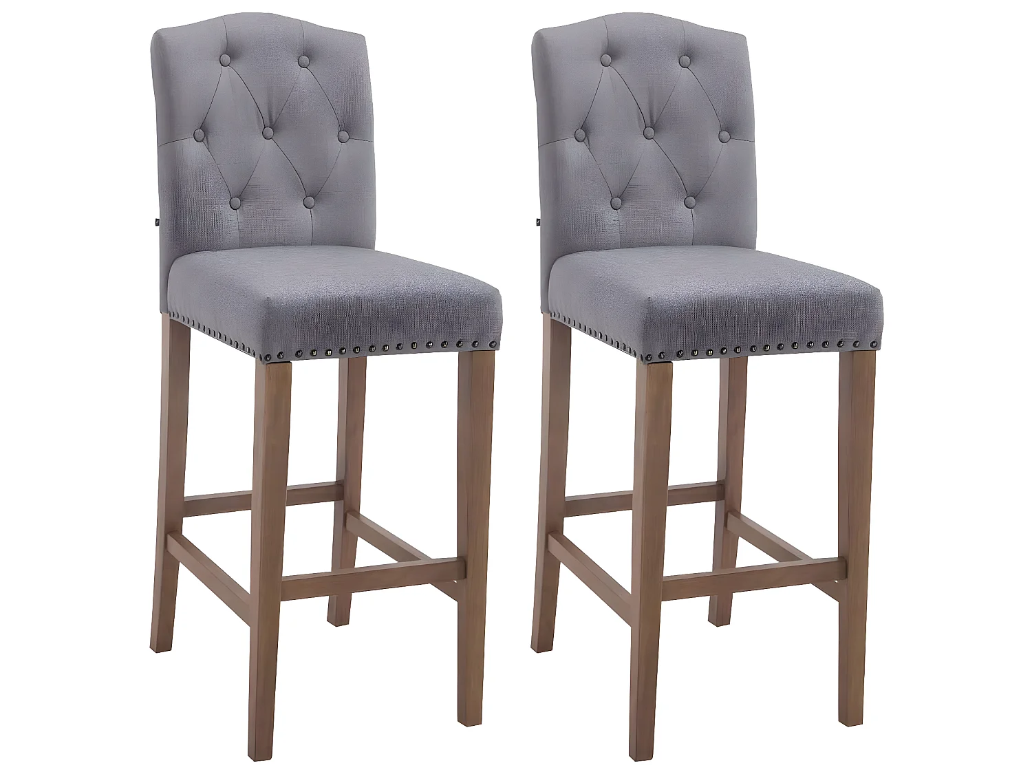 Lot de 2  Tabouret de bar - Tissu & Antique clair - Gris clair - Louise