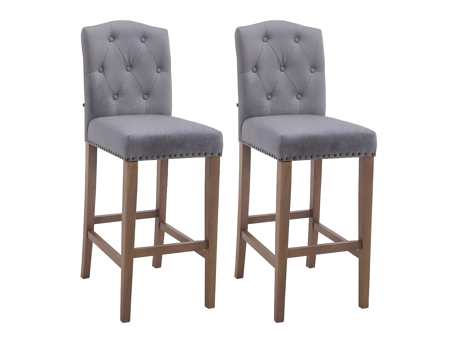Lot de 2  Tabouret de bar - Tissu & Antique clair - Gris clair - Louise