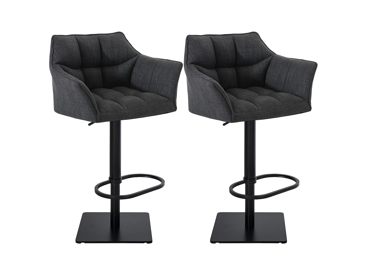 Lot de 2  Tabouret de bar - Tissu & Noir - Gris foncé - Damaso