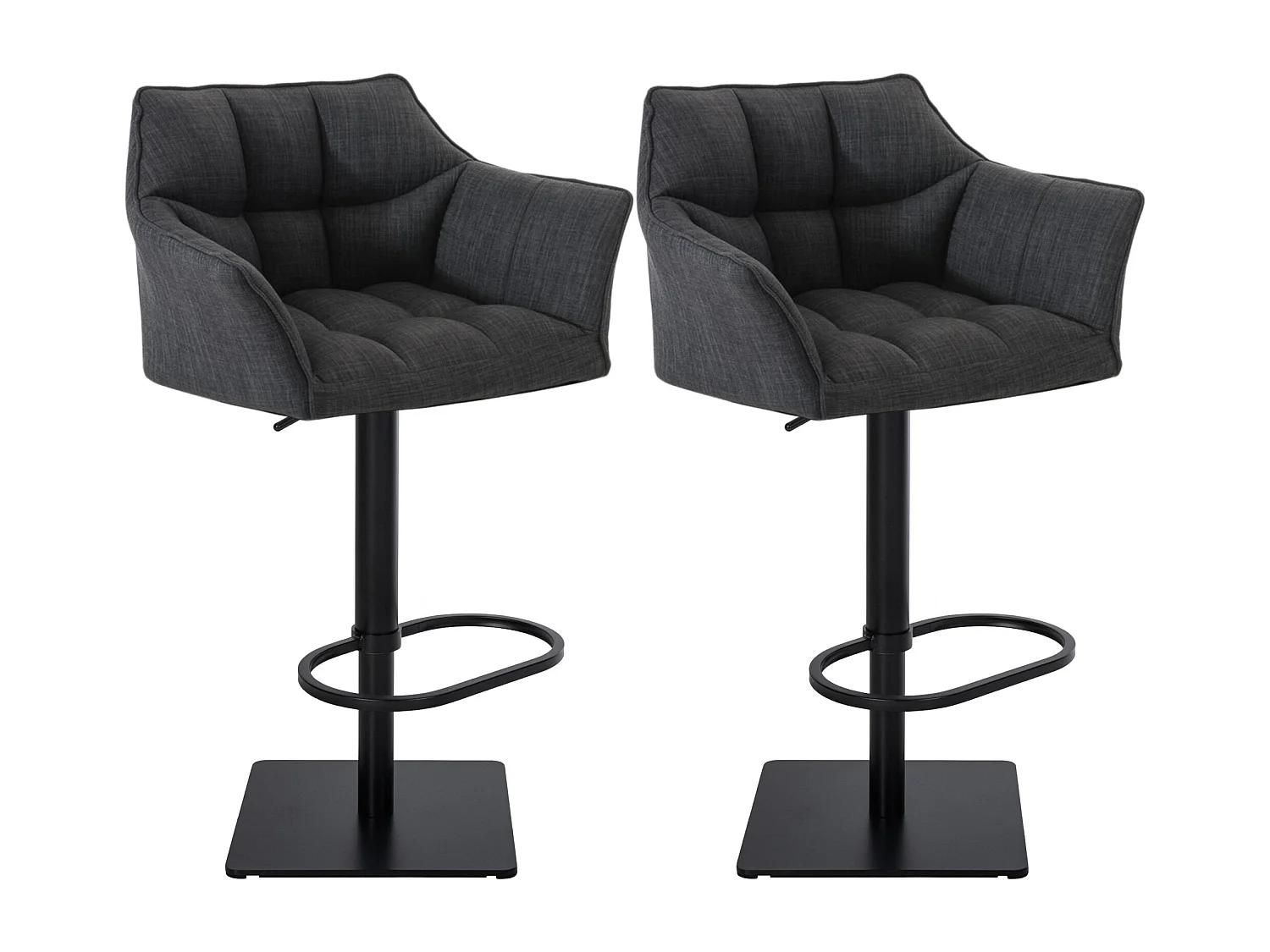 Lot de 2  Tabouret de bar - Tissu & Noir - Gris foncé - Damaso