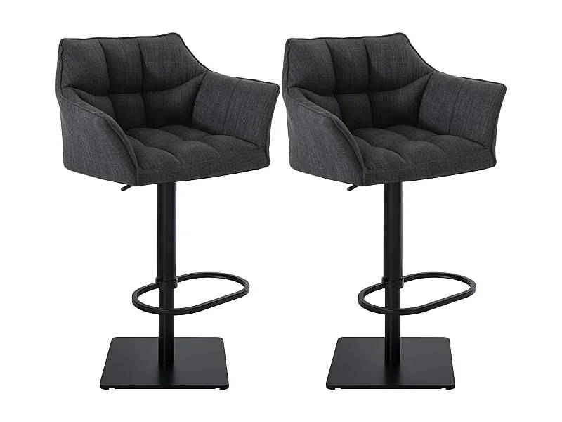 Lot de 2  Tabouret de bar - Tissu & Noir - Gris foncé - Damaso